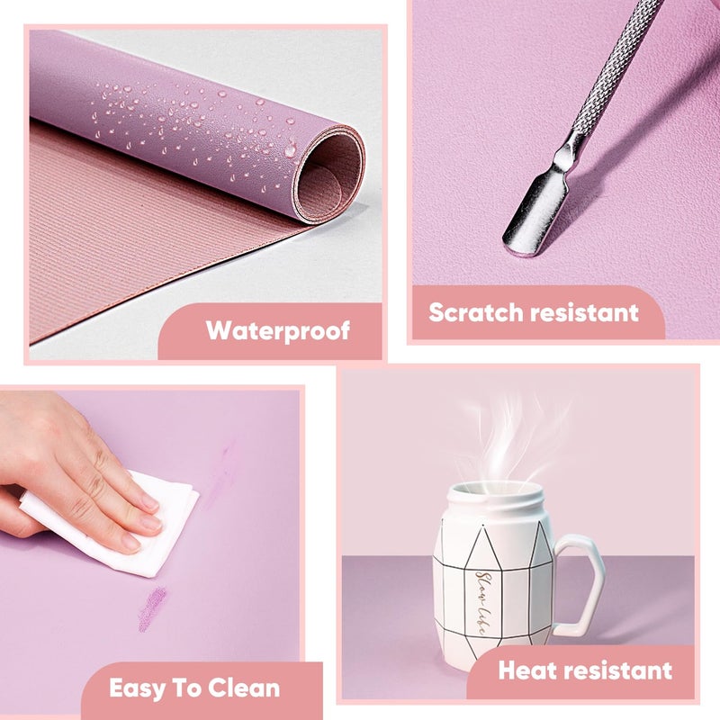 Subay Nail Art Table Mat - Soft Microfiber PU Leather Hand Rest Cushion, Foldable Arm Rest Pillow, Manicure Pad Desk Mat - Pink & Rose - Image 4